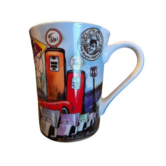 Route 66 Mug Get Your Kicks Cadillac Ranch Motorcycle Car Retro Design Coffee Te - Picture 1 of 16